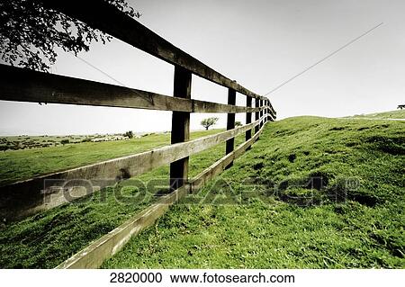 Stock Image - Fence on meadow, Dartmoor, Devon, England . Fotosearch