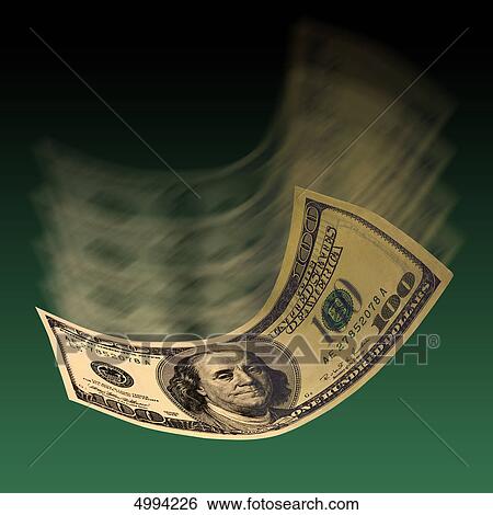 Stock Photograph - Flying American Hundred Dollar banknote . Fotosearch