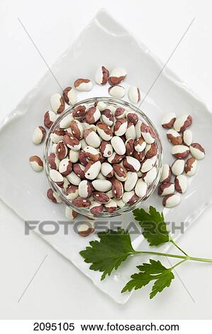 Stock Photography - High angle view of beans in bowl on plate . Fotosearch