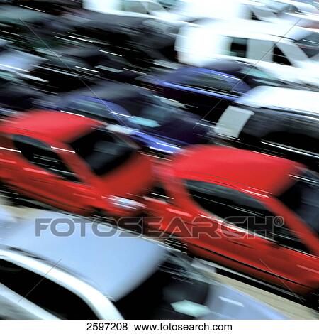 Stock Photo - High angle view of cars on road . Fotosearch