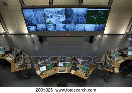 High angle view of CCTV control room View Large Photo Image Stock Photograph - High angle view of CCTV control room . Fotosearch