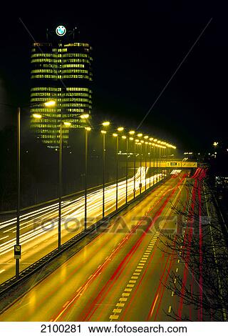 High angle view of traffic in motion at night, Germany View Large Photo Image Stock Image - High angle view of traffic in motion at night, Germany . Fotosearch