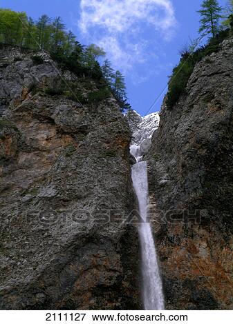 Stock Photo - Low angle view of waterfall . Fotosearch