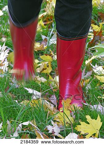 Stock Photo - Low section view of person wearing galoshes . Fotosearch