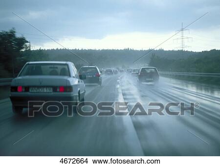 Picture - Motorway, bad weather . Fotosearch