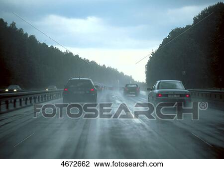 Stock Image - Motorway, bad weather . Fotosearch