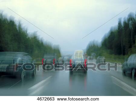 Stock Image - Motorway, bad weather . Fotosearch