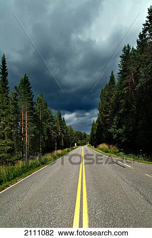Stock Image - Road running through forest . Fotosearch