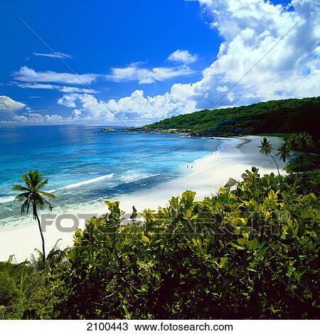 Stock Image - Seychelles Islands, lonely beach . Fotosearch