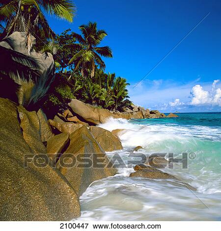 Seychelles Islands, rocky beach View Large Photo Image Stock Photo - Seychelles Islands, rocky beach . Fotosearch