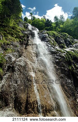 Picture - Waterfall in forest . Fotosearch