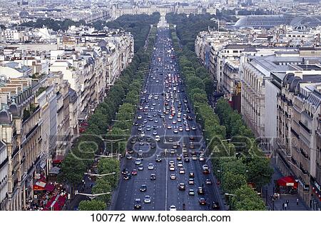 Stock Image - Aerial view of road in city, Paris, Ile-de-France, France . Fotosearch