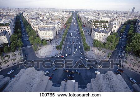 Stock Photography - Aerial view of three roads merging, Paris, Ile-de-France, France . Fotosearch