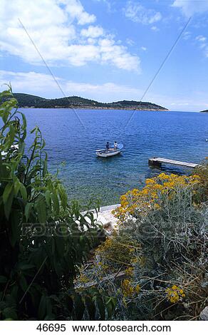 Boat in bay, Vis Island, Dalmatia, Croatia View Large Photo Image Stock Photography - Boat in bay, Vis Island, Dalmatia, Croatia . Fotosearch