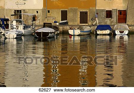 Stock Photo - Boats at harbor, Cres, Kvarner Region, Croatia . Fotosearch