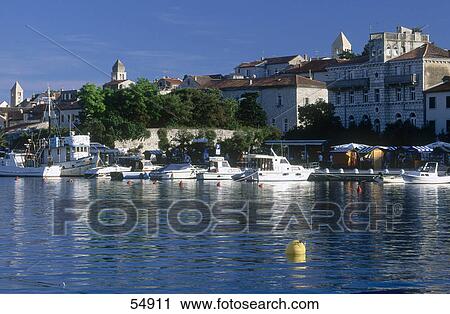 Stock Image - Boats at harbor, Island of Rab, Dalmatia, Croatia . Fotosearch
