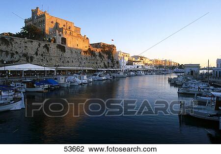 Stock Image - Boats in harbor, Ciutadella, Minorca, Balearic Islands, Spain . Fotosearch