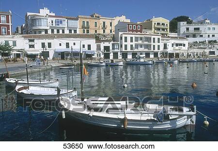 Stock Image - Boats in harbor, Es Castell, Minorca, Balearic Islands, Spain . Fotosearch
