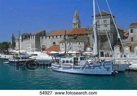 Boats in harbor, Trogir, Dalmatia, Croatia View Large Photo Image Stock Photo - Boats in harbor, Trogir, Dalmatia, Croatia . Fotosearch