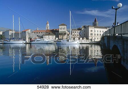Stock Photo - Boats in harbor, Trogir, Dalmatia, Croatia . Fotosearch