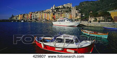 Stock Photo - Boats in sea, Portovenere, Liguria, Italy . Fotosearch
