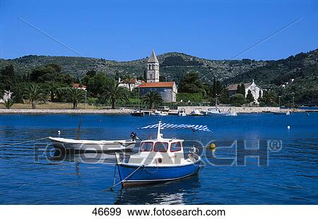 Stock Photo - Boats in sea, Vis Island, Dalmatia, Croatia . Fotosearch