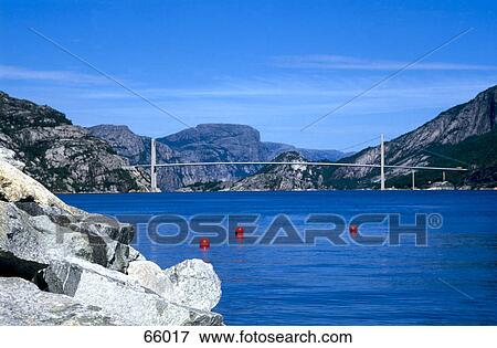 Stock Photo - Bridge across bay, Lyse, Norway . Fotosearch