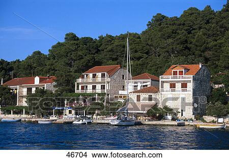 Picture - Buildings at waterfront, Govedari, Mljet Island, Dalmatia, Croatia . Fotosearch