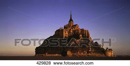 Stock Photo - Buildings on island, Mont Saint-Michel, Normandy, France . Fotosearch