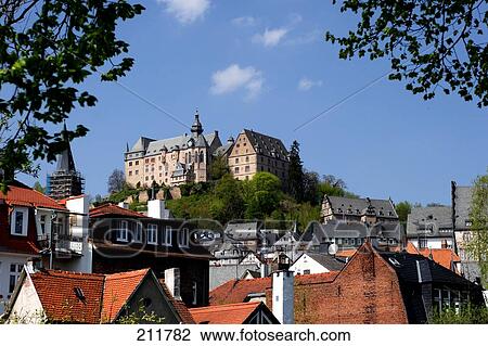 Stock Image - Castle in city, Landgrave Castle, Marburg, Hesse, Germany . Fotosearch
