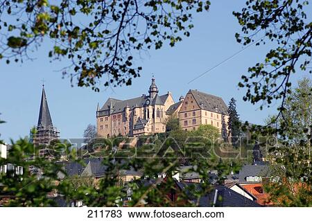 Stock Image - Castle in city, Landgrave Castle, Marburg, Hesse, Germany . Fotosearch