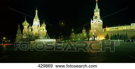 Cathedral and government building lit up at night, Moscow, Russia View Large Photo Image Stock Photo - Cathedral and government building lit up at night, Moscow, Russia . Fotosearch