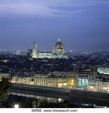 Cathedral in city lit up at night, Piazza Michelangelo, River Arno, Florence, Tuscany, Italy View Large Photo Image Stock Image - Cathedral in city lit up at night, Piazza Michelangelo, River Arno, Florence, Tuscany, Italy . Fotosearch