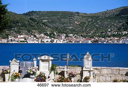 Stock Photo - Cemetery at seaside, Vis Island, Dalmatia, Croatia . Fotosearch