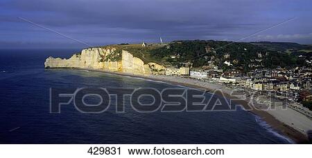 Stock Image - Chalk cliff at coast, La Cote dalbatre, Normandy, France . Fotosearch