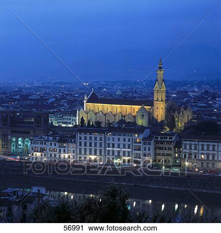 Church in city lit up at night, River Arno, Church of Santa Croce, Florence, Tuscany, Italy View Large Photo Image Stock Image - Church in city lit up at night, River Arno, Church of Santa Croce, Florence, Tuscany, Italy . Fotosearch