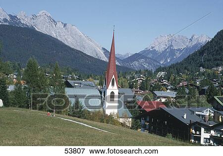 Church in village, Seefeld, Tyrol, Austria View Large Photo Image Stock Photo - Church in village, Seefeld, Tyrol, Austria . Fotosearch