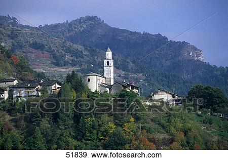 Stock Photo - Church on mountain, Maira Valley, Stroppo, Cuneo Province, Piedmont, Italy . Fotosearch