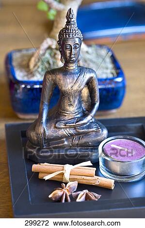 Cinnamon sticks and candle in front of statue of Buddha View Large Photo Image Stock Image - Cinnamon sticks and candle in front of statue of Buddha . Fotosearch