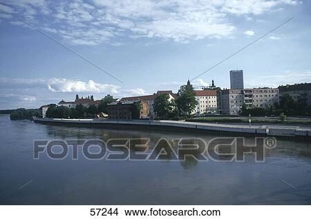 Picture - City at waterfront, Frankfurt, Germany . Fotosearch