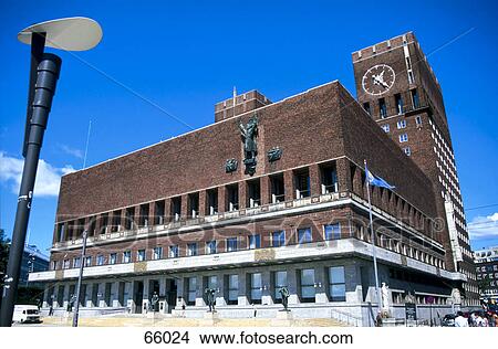 City hall building against blue sky, City hall, Oslo, Norway View Large Photo Image Picture - City hall building against blue sky, City hall, Oslo, Norway . Fotosearch