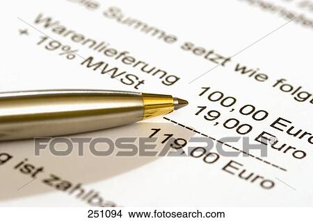 Picture - Close-up of ballpoint pen on bill . Fotosearch