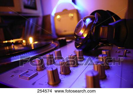 Close-up of headphones on turntable View Large Photo Image Picture - Close-up of headphones on turntable . Fotosearch