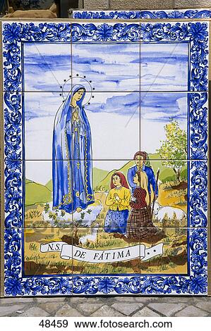 Stock Photo - Close-up of painting on tiles, Fatima, Portugal, Europe . Fotosearch