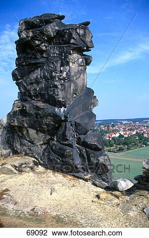 Stock Image - Close-up of rock formation, The Devil's Wall, Blankenburg, Saxony Anhalt, Germany . Fotosearch
