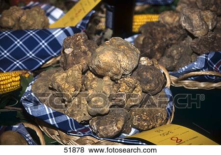 Stock Photo - Close-up of truffles in a basket for sale . Fotosearch
