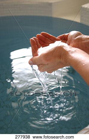 Close-up of water into woman's cupped hands View Large Photo Image Stock Photo - Close-up of water into woman's cupped hands . Fotosearch