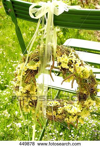 Close-up of wreath tied with ribbon View Large Photo Image Stock Photo - Close-up of wreath tied with ribbon . Fotosearch