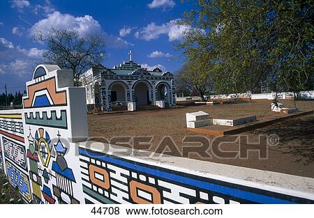 Stock Photo - Colorful walls of Ndebele church, Mpumalanga Province, South Africa . Fotosearch