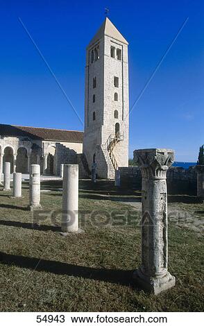 Stock Image - Columns with church in field, Rab Island, Dalmatia, Croatia . Fotosearch